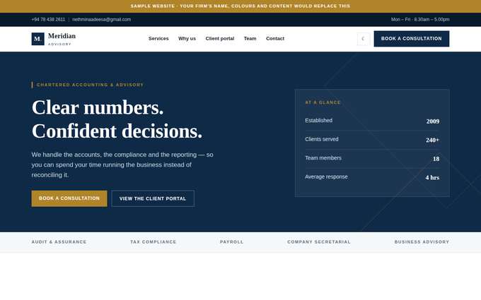 Screenshot of the Meridian Advisory template