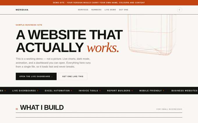 Screenshot of the Meridian — Editorial template
