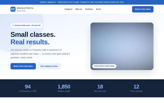 Screenshot of the BrightPath Institute template